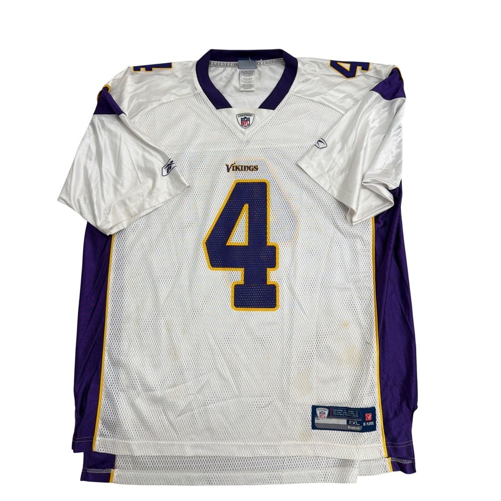 Mens Reebok Brett Favre Minnesota Vikings NFL Jersey White Purple 4 Size 2XL